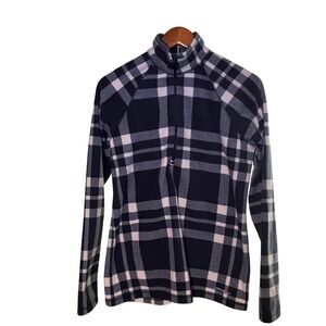 Eddie Bauer Women's Fleece Quarter Zip Pullover Plaid Blue White Size M
